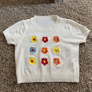 Flower Crop Knit Top
